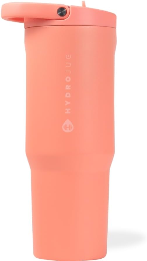 HydroJug Sport - Stainless Steel Tumbler with Straw, Vacuum Insulated, 32oz Leakproof Water Bottle, Ergonomic Design, Reusable, Dishwasher Safe, Rubber Base, Durable for Gym or Outdoors, Summer Peach
