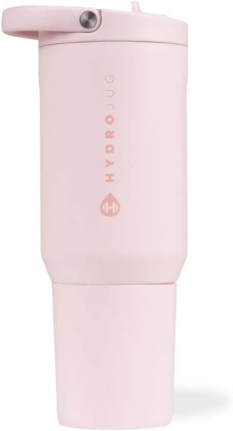 HydroJug Sport - Stainless Steel Tumbler with Straw, Vacuum Insulated, 20oz Leakproof Water Bottle, Ergonomic Design, Reusable, Dishwasher Safe, Rubber Base, Durable for Gym or Outdoors, Pink Sand