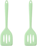 2Pack Small Silicone Turner High Heat Resistant Slotted Spatula for Fish, Eggs, Pancakes and More (8.2 IN, Light green)