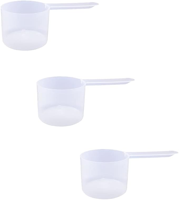 Plastic Measuring Scoop, 6 Tablespoon (90 cc | 3/8 Cup | 3 oz. | 90 mL) Long Handle Spoons for Powders, Granules, Coffee, Pet Food, Baking Supplies, Protein and Other Dry Goods, BPA Free (Set of 3)