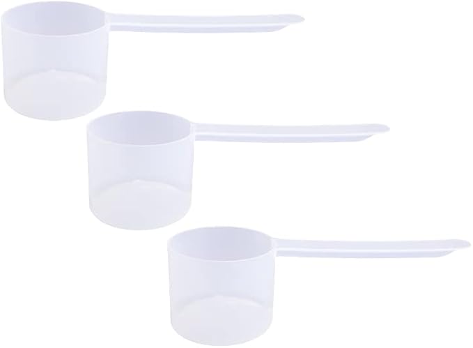 Plastic Measuring Scoop, 4 Tablespoon (60 cc | 1/4 Cup | 2 oz. | 60 mL) Long Handle Spoons for Powders, Granules, Coffee, Pet Food, Baking Supplies, Protein and Other Dry Goods, BPA Free (Set of 3)