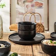 S&Q'S CERAMICS Ceramic Small Bowls for Kitchen, Set of 6, 9 ounces Ice Cream Bowls, Small Serving Bowls for Soup, Dipping, Condiments, Side Dishes, Snack, Prep (Black and Grey