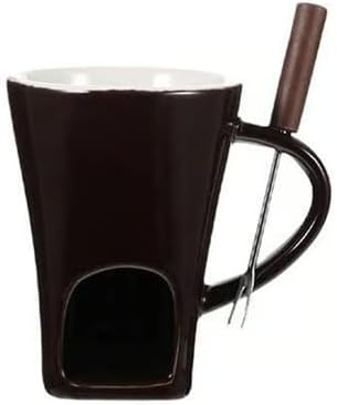 Multi Functional Ceramic Fondue Mug, Tealight Heated Chocolate & Cheese Fondue Set for Dipping, Ideal for Romantic Nights (Coffee)