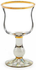 MACKENZIE-CHILDS Stemmed Wine Glass, Decorative Wine Glassware, 16 Ounces, Gray-and-White Sterling Check