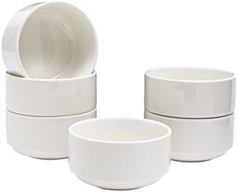 Vikko Modern Soup Bowls, Set of 6 White Porcelain Bowls, Stackable 9.5 oz Elegant Restaurant Style Soup Bowl Set, Microwave and Dishwasher Safe