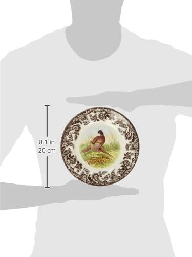Spode Woodland Pheasant 8" Salad Plate - Rustic Fine Earthenware Dish with Game Bird and British Flowers Border - Made in England, Microwave, Oven, Freezer, Dishwasher Safe - Mix & Match with Delamere