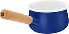 Enamel Milk Pan with Dual Pour Spout Butter Warmer Milk Pot for Stove Top Healthy White Enameled Inside Coating Iron 1QT Small Soup Pot with Wooden Handle (Blue)