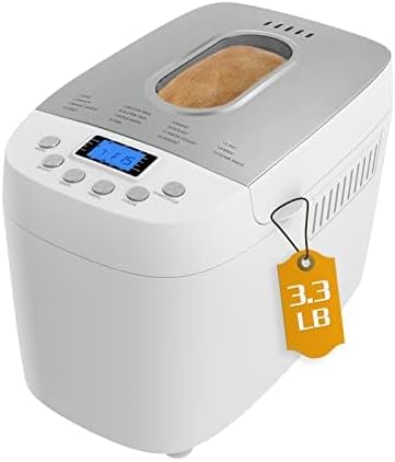 Davivy Bread Maker Machine 3.3LB Dough Maker,15-in-1 Automatic Bread Machine Maker with Nonstick Bowl, Jam& Yogurt, 3 Loaf Sizes and 3 crust settings,15-H Delay Timer（850W,Silver,3.3LB）