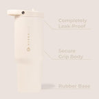 HydroJug Sport - Stainless Steel Tumbler with Straw, Vacuum Insulated, 40oz Leakproof Water Bottle, Ergonomic Design, Reusable, Dishwasher Safe, Rubber Base, Durable for Gym or Outdoors, Cream