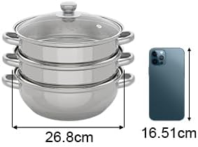 12.8in 3 Tier Stainless Steel Steamer Pot Multipurpose Stainless Steel Steam Pot Cookware Steamer Pot with Lid for Cooking Vegetable Stock Sauce Food