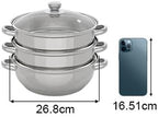 12.8in 3 Tier Stainless Steel Steamer Pot Multipurpose Stainless Steel Steam Pot Cookware Steamer Pot with Lid for Cooking Vegetable Stock Sauce Food