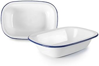 IBILI "Blanca Rectangular/Deep Enamelled Steel Platter, White/Blue, 15 cm