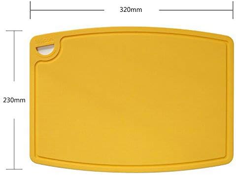 Thick Silicone Cutting Board 12.6'' x 9.1'' Juice Grooves Easy Grip Handle Dishwasher Safe-Yellow