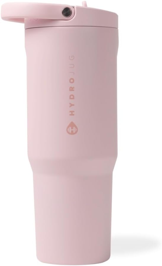 HydroJug Sport - Stainless Steel Tumbler with Straw, Vacuum Insulated, 32oz Leakproof Water Bottle, Ergonomic Design, Reusable, Dishwasher Safe, Rubber Base, Durable for Gym or Outdoors, Pink Sand