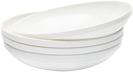 Vikko Pasta Bowls, 8.5 Inch Salad Bowls, White Soup Bowls, Fine Bone China Pasta Bowls, Set of 4, Microwave and Dishwasher Safe
