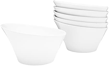 Vikko White Pasta Bowls, Set of 6 Fine Porcelain Salad Bowls, 18 Ounce Elegant White Bowls for Kitchen, Dishwasher Safe Bowl Plates