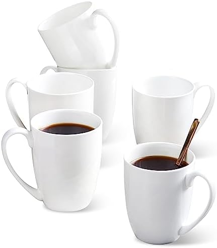 Chulan White Over 45% Bone Content Fine Bone China Coffee Mugs 10 oz, Lightweight Porcelain Cups for Espresso Latte Mocha Cappuccino, Luxury Thin Ceramic Tea Cup, Set of 6 Dishwasher Microwave Safe