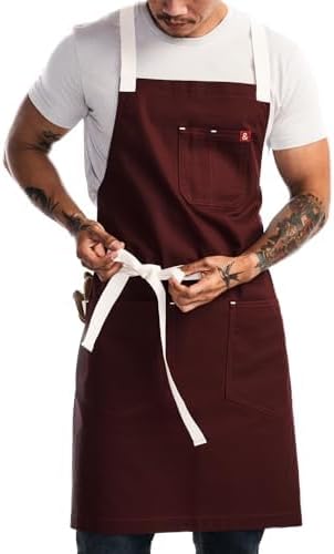 hedley & bennett Crossback Apron - Crossback Chef Apron with Pockets - 100% Cotton Canvas, 8oz - House Red