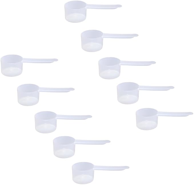 Plastic Measuring Scoop, (29.6 cc | 2 tablespoon | 1/8 Cup | 29.6 mL) Long Handle Spoons for Powders, Granules, Coffee, Pet Food, Baking Supplies, Protein and Other Dry Goods, BPA Free (Set of 10)