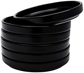 Vikko Dessert Plate, Set of 6 Elegant Dessert Plates with Rim, Black, Porcelain, Stackable 6 Inch Dessert Plates, Dishwasher Safe