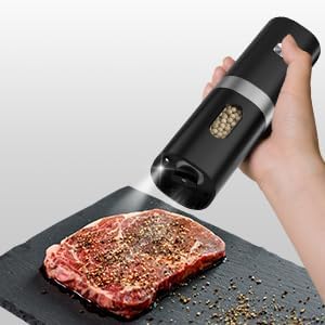Syaws Electric Pepper and Salt Grinder 1 Pack,Battery Powered Pepper Grinders,Automatic Pepper Mill with LED Light,Adjustable Coarseness One-Hand Operation