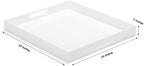 White Acrylic Ottoman Tray with Cutout Handles 24x24 Inch Over-Sized Serving Tray Rubber Boot Organizer Decorative Tray for Living Room, Bedroom,Bathroom Entryway and Kitchen Tabletop