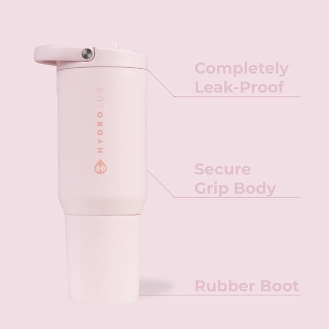 HydroJug Sport - Stainless Steel Tumbler with Straw, Vacuum Insulated, 20oz Leakproof Water Bottle, Ergonomic Design, Reusable, Dishwasher Safe, Rubber Base, Durable for Gym or Outdoors, Pink Sand