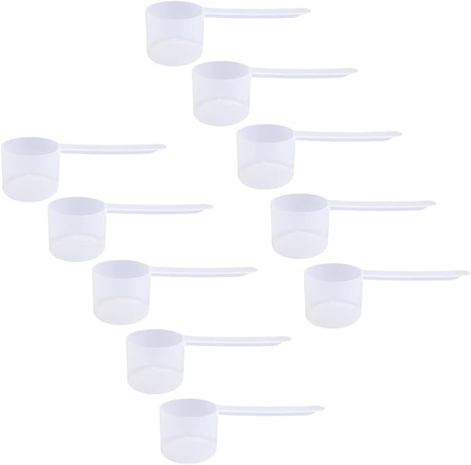 Plastic Measuring Scoop, 4 Tablespoon (60 cc | 1/4 Cup | 2 oz. | 60 mL) Long Handle Spoons for Powders, Granules, Coffee, Pet Food, Baking Supplies, Protein and Other Dry Goods, BPA Free (Set of 10)