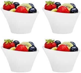 Vikko Mini White Bowls, Set of 4 Ceramic White Bowls, 3.75 Ounce Small Bowl, Elegant Shape Versatile for Dips, Desserts or Candy Dish, Dishwasher Safe