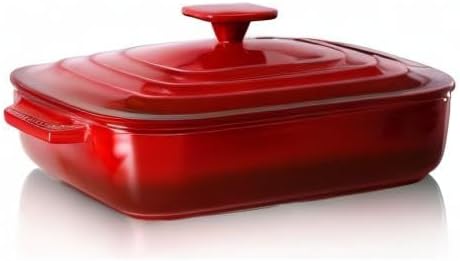 Lareina Large Ceramic Casserole Dish with Lid, 4.0 Quart Covered Rectangular Stoneware Baking Dishes for Oven, Deep 9x13 Inch Lasagna Pans for Baking and Serving, Perfect for Christmas gifts, Red