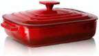 Lareina Large Ceramic Casserole Dish with Lid, 4.0 Quart Covered Rectangular Stoneware Baking Dishes for Oven, Deep 9x13 Inch Lasagna Pans for Baking and Serving, Perfect for Christmas gifts, Red