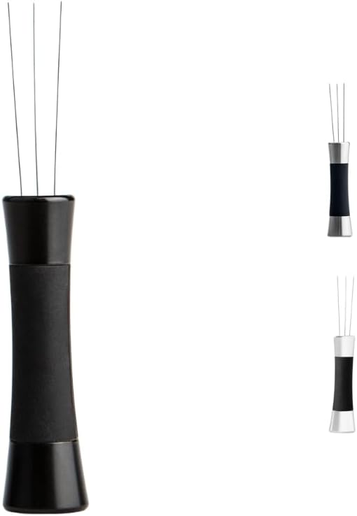 Crema Coffee Products Weiss Distribution Technique (WDT) Tool | Even Coffee Ground Distribution for Better Extraction | Stainless Steel with Silicone Grip | Includes 6 Pins & Storage Vault | Black