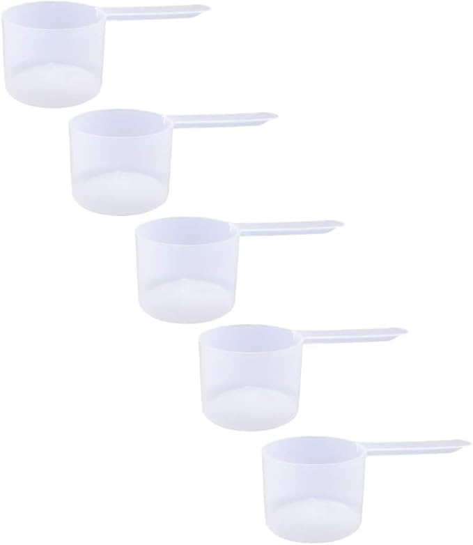 Plastic Measuring Scoop, 6 Tablespoon (94 cc | 94 mL) Long Handle Spoons for Powders, Granules, Coffee, Pet Food, Baking Supplies, Protein and Other Dry Goods, BPA Free (Set of 5)