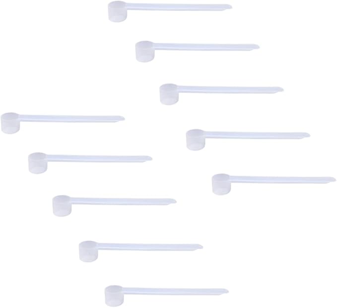 Plastic Measuring Scoop, 1/2 Teaspoon (2.5 cc | 2.5 mL) Long Handle Spoons for Powders, Granules, Coffee, Pet Food, Baking Supplies, Protein and Other Dry Goods, BPA Free (Set of 10)