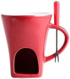 Multi Functional Ceramic Fondue Mug, Tealight Heated Chocolate & Cheese Fondue Set for Dipping, Ideal for Romantic Nights (Red)