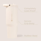 HydroJug Sport - Stainless Steel Tumbler with Straw, Vacuum Insulated, 32oz Leakproof Water Bottle, Ergonomic Design, Reusable, Dishwasher Safe, Rubber Base, Durable for Gym or Outdoors, Cream