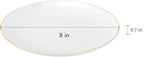 8” Porcelain Coupe Appetizer Plates with Golden Rim, Ceramic Off-White Round Dessert Serving Dishes for Bread,Dessert,Snack,Salad and Finger Food (Set of 6)