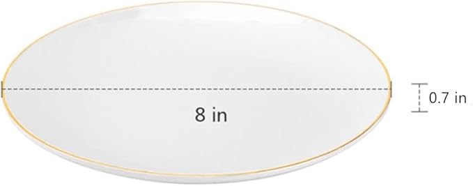 8” Porcelain Coupe Appetizer Plates with Golden Rim, Ceramic Off-White Round Dessert Serving Dishes for Bread,Dessert,Snack,Salad and Finger Food (Set of 6)