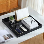 Clear Oversize Acrylic Serving Tray with Handles 24x24 Inch -Spill Proof- Decorative Trays Countertop Organizer for Ottoman,Nightstand, Sidetable, Butler (Glossy Black)