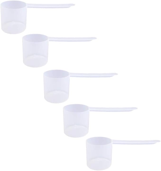 Plastic Measuring Scoop, 4 Tablespoon (67 cc | 67 mL) Long Handle Spoons for Powders, Granules, Coffee, Pet Food, Baking Supplies, Protein and Other Dry Goods, BPA Free (Set of 5)