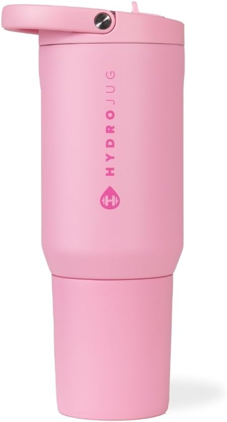 HydroJug Sport - Stainless Steel Tumbler with Straw, Vacuum Insulated, 20oz Leakproof Water Bottle, Ergonomic Design, Reusable, Dishwasher Safe, Rubber Base, Durable for Gym or Outdoors, Blush