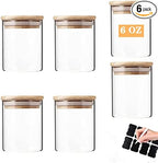 Glass Jars with Bamboo Wooden Airtight Lids 6oz 10oz Spice Jars Food Storage Containers for Home Kitchen, Tea, Salt, Pepper, Spices, Coffee, Herbs, Grains (6 OZ, 6 PCS)
