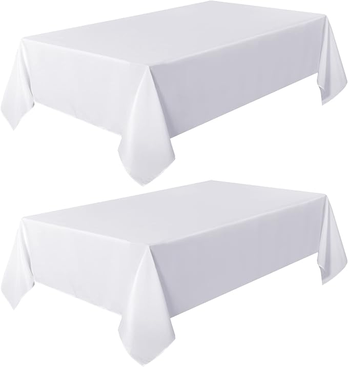 sancua 2 Pack White Tablecloth 60 x 102 Inch, Rectangle 6 Feet Table Cloth - Stain and Wrinkle Resistant Washable Polyester Table Cover for Dining Tables, Buffet Parties and Camping