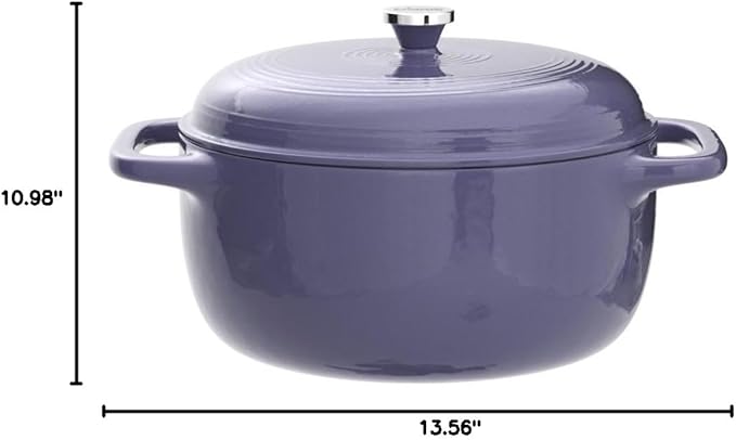 Lodge 6 Quart Enameled Cast Iron Dutch Oven with Lid – Dual Handles – Oven Safe up to 500° F or on Stovetop - Use to Marinate, Cook, Bake, Refrigerate and Serve – Lilac