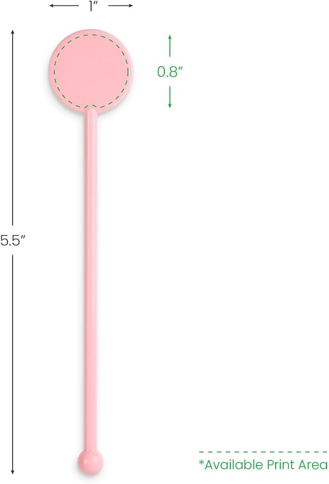 5.5" Custom Light Pink Disc-Top Stirrer – Personalized Drink Stirrers for Baby Showers, Parties, Cocktails, and Events – 50 Pack