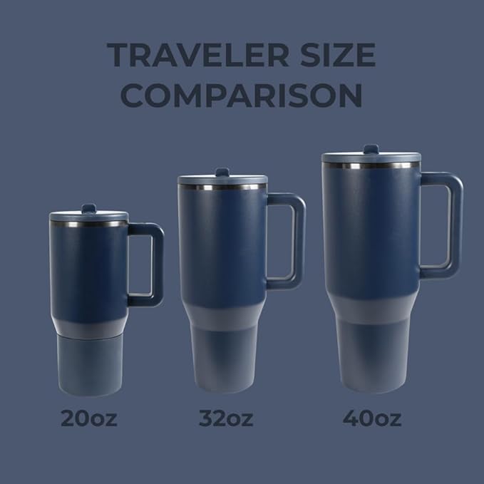 HydroJug Traveler - 32 oz Water Bottle with Handle & Flip Straw - Fits in Cup Holder, Leak Resistant Tumbler-Reusable Insulated Stainless Steel & Rubber Base - Gifts for Women & Men, Midnight