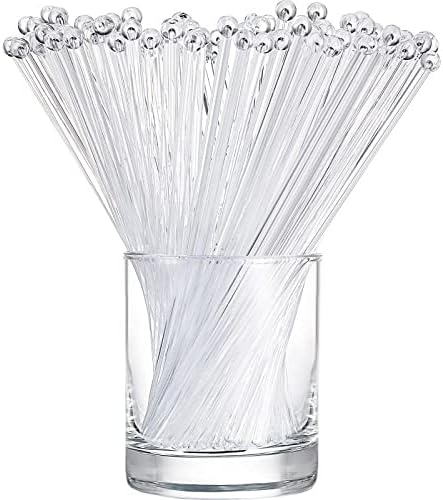 100 Pieces Swizzle Sticks Ball Head Stirrer Disposable Plastic Round Top Crystal Bar Swizzle Sticks Cocktail Coffee Drink Stirrers for Party Wedding Supplies