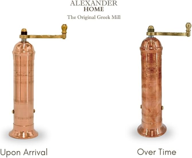 The Original Greek Pepper Mill 9 Inch Tall | European Pepper Mill Grinder with Crank Handle | Manual Pepper Grinder | Peppercorns Refillable - Copper…