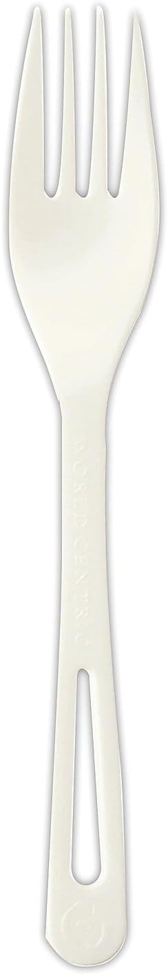World Centric Compostable Fork 6.5" - Made from Plants and Minerals, White TPLA - 1000 Pack