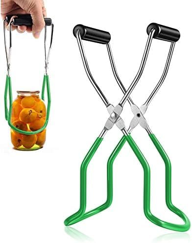 Canning Jar Lifter Tongs, Stainless Steel Jar Lifter with Rubber Grips - for Slip Wide-Mouth Clip for Kitchen Restaurant, Green